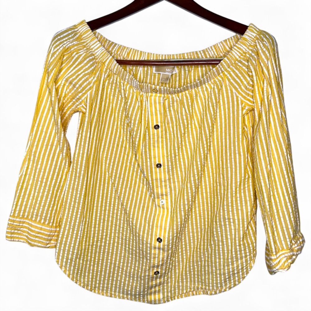 MICHAEL Michael Kors Yellow Striped Off the Shoulder Blouse - Picture 2 of 6